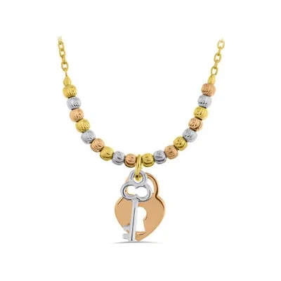 10K Tri-Colour Gold Heart & Key Necklace