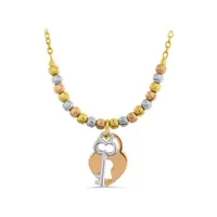 10K Tri-Colour Gold Heart & Key Necklace