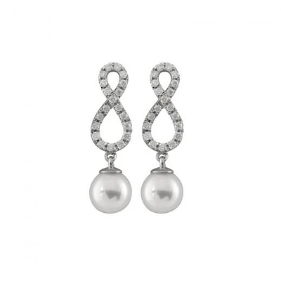 14K White Gold Akoya Pearl & Diamond Earrings