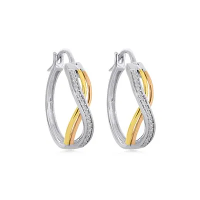 10K Tri-Colour 0.09CTW Diamond Hoops