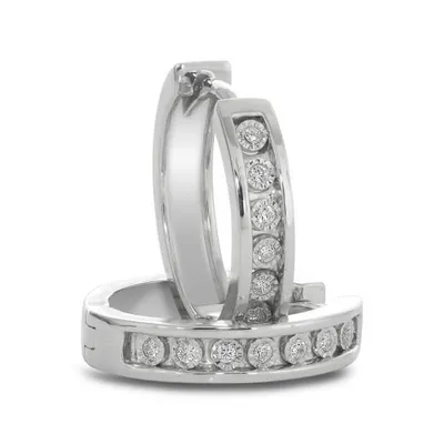 Sterling Silver 0.09CTW Diamond Hoops