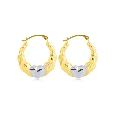 14K Two-Tone Heart Hoops