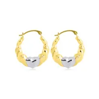 14K Two-Tone Heart Hoops