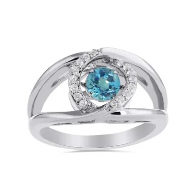 Sterling Silver Blue Topaz & Created White Sapphire Dancing Ring