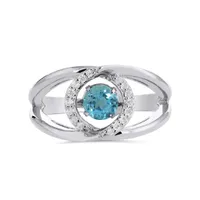 Sterling Silver Blue Topaz & Created White Sapphire Dancing Ring