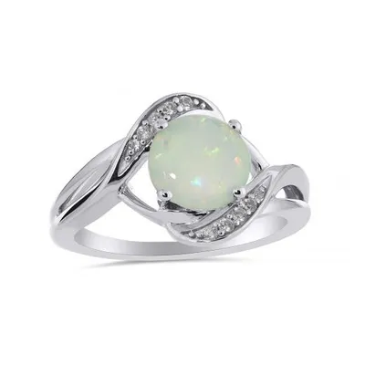Sterling Silver Created Opal & White Sapphire Ring
