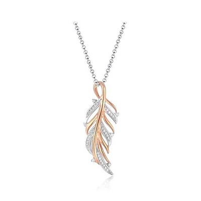 Sterling Silver Rose Plated Cubic Zirconia 19" Feather Pendant