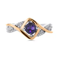 Sterling Silver 10K Rose Gold Amethyst & Diamond Ring