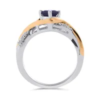 Sterling Silver 10K Rose Gold Amethyst & Diamond Ring