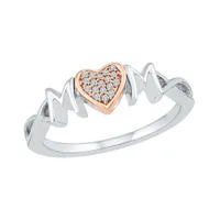 Sterling Silver 10K Rose Gold 0.04CTW Mom Ring