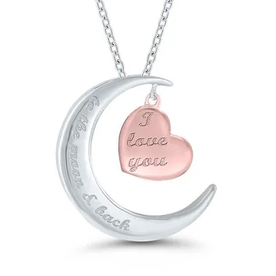 Sterling Silver Rose Gold Plated 0.01CTW Moon & Heart Pendant