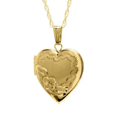 14K Yellow Gold Filled 18" Engraved Heart Locket