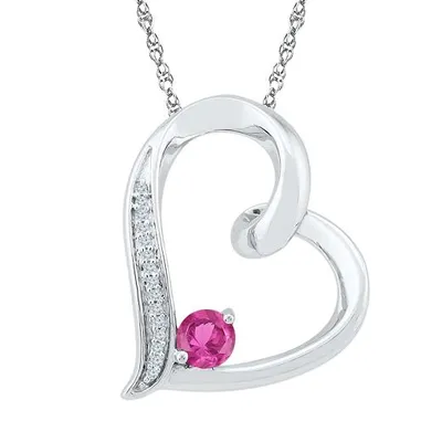 Sterling Silver Created Pink Sapphire & 0.03CTW Diamond Pendant