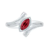 10K White Gold Created Ruby & 0.16CTW Diamond Ring