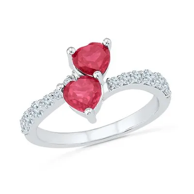 Sterling Silver Created Ruby & White Sapphire Heart Ring
