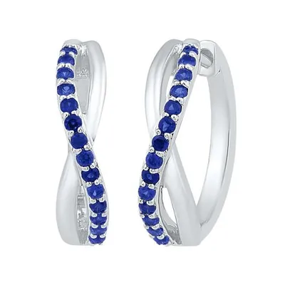 Sterling Silver Created Blue Sapphire Twist Hoop Earrings
