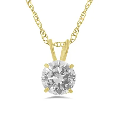 10K Gold 6mm Round Cubic Zirconia Solitaire Pendant with 17" Chain