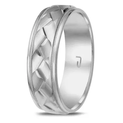 10K White Gold 6.5mm Weave Carved Band