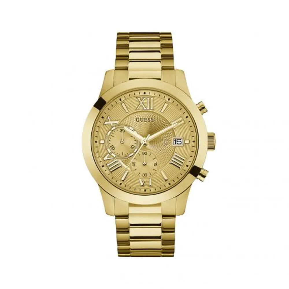 Guess Men's Brushed and Polished Gold Tone Steel Bracelet and Dial Watch