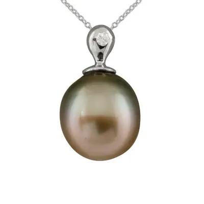 14K White Gold 7-8mm Akoya Pearl & Diamond Pendant