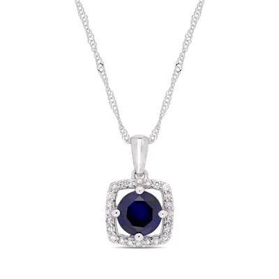 Julianna B 10K White Gold Diamond & Created Blue Sapphire Pendant