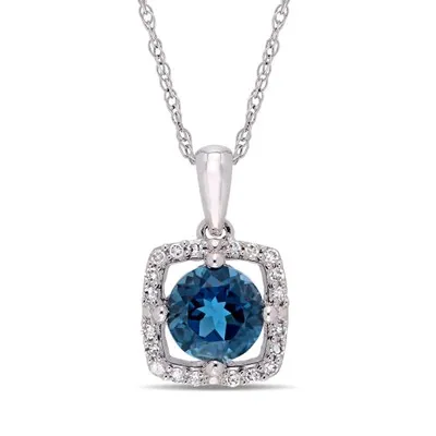 Julianna B 10K White Gold Diamond and Blue Topaz Fashion Pendant with Chain