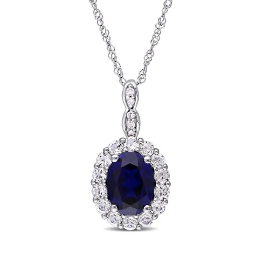 Julianna B 14K White Gold Diamond Created Blue Sapphire & White Topaz Pendant