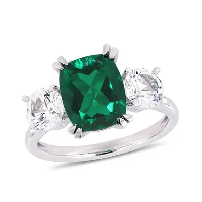 Julianna B 10K White Gold Created Emerald & Sapphire Ring