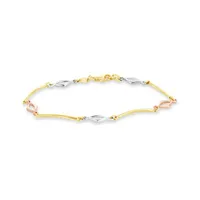 10K Yellow White and Rose Gold 7.5" Diamond Cut Link Bracelet