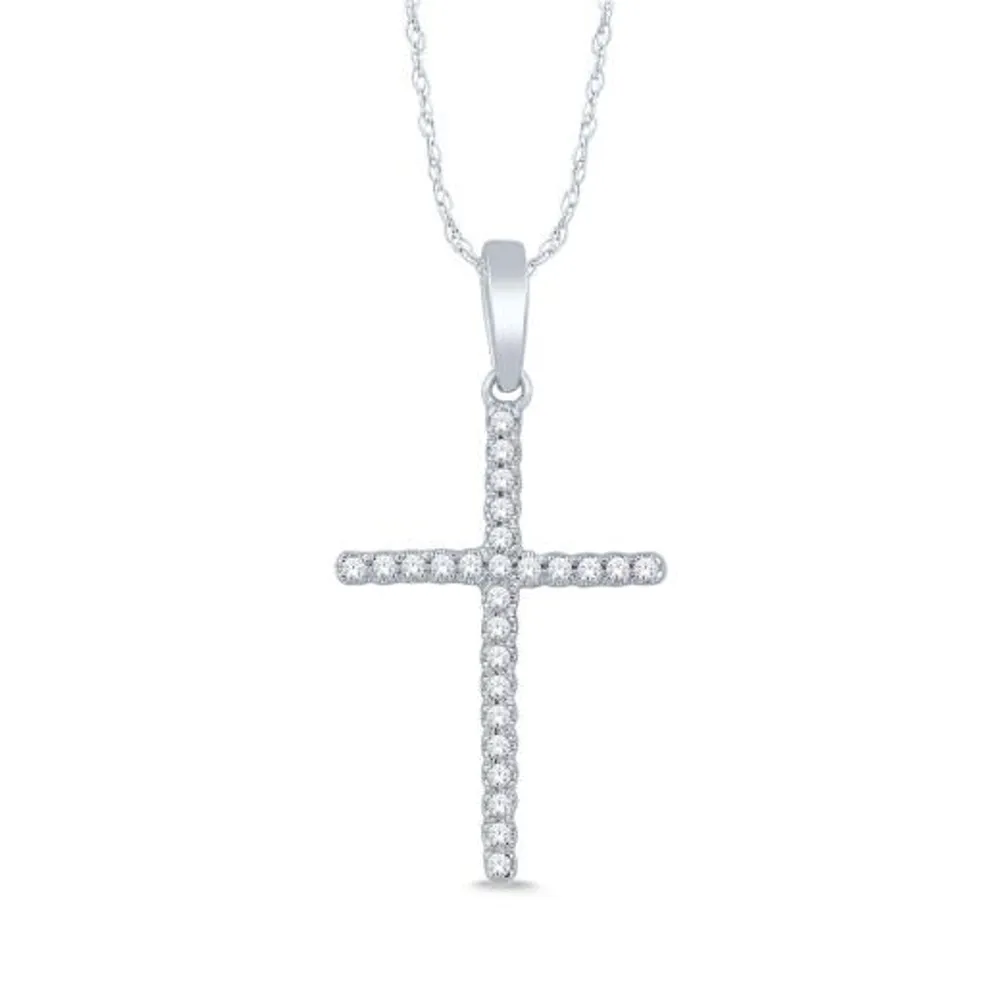 10K White Gold 0.05CTW Diamond Cross Necklace