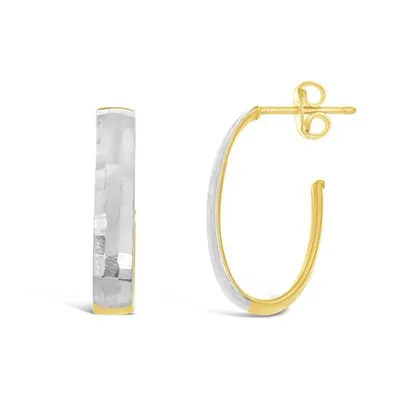 10K Yellow and White Gold Diamond Cut Semi Hoops