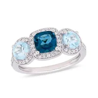 Julianna B Sterling Silver 0.33CT Diamond & Blue Topaz Ring