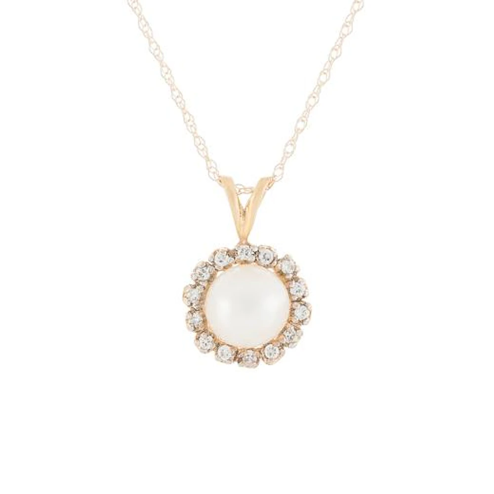 10K Yellow Gold 0.14CT Diamond & Fresh Water Pearl Pendant