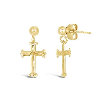 10K Yellow Gold Cross Dangle Earrings