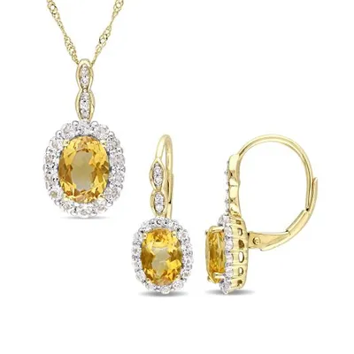 Julianna B 14K Yellow Gold Diamond Citrine & White Topaz Earrings & Pendant Set