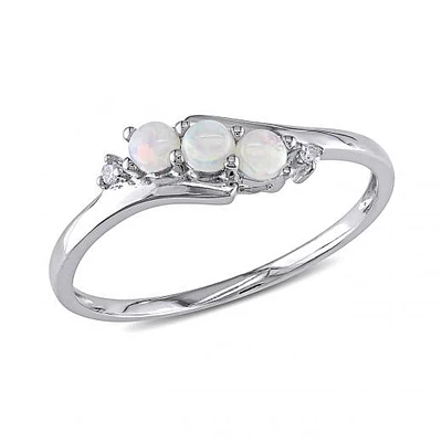 Julianna B 10K White Gold 0.02CT Diamond & Opal Fashion Ring