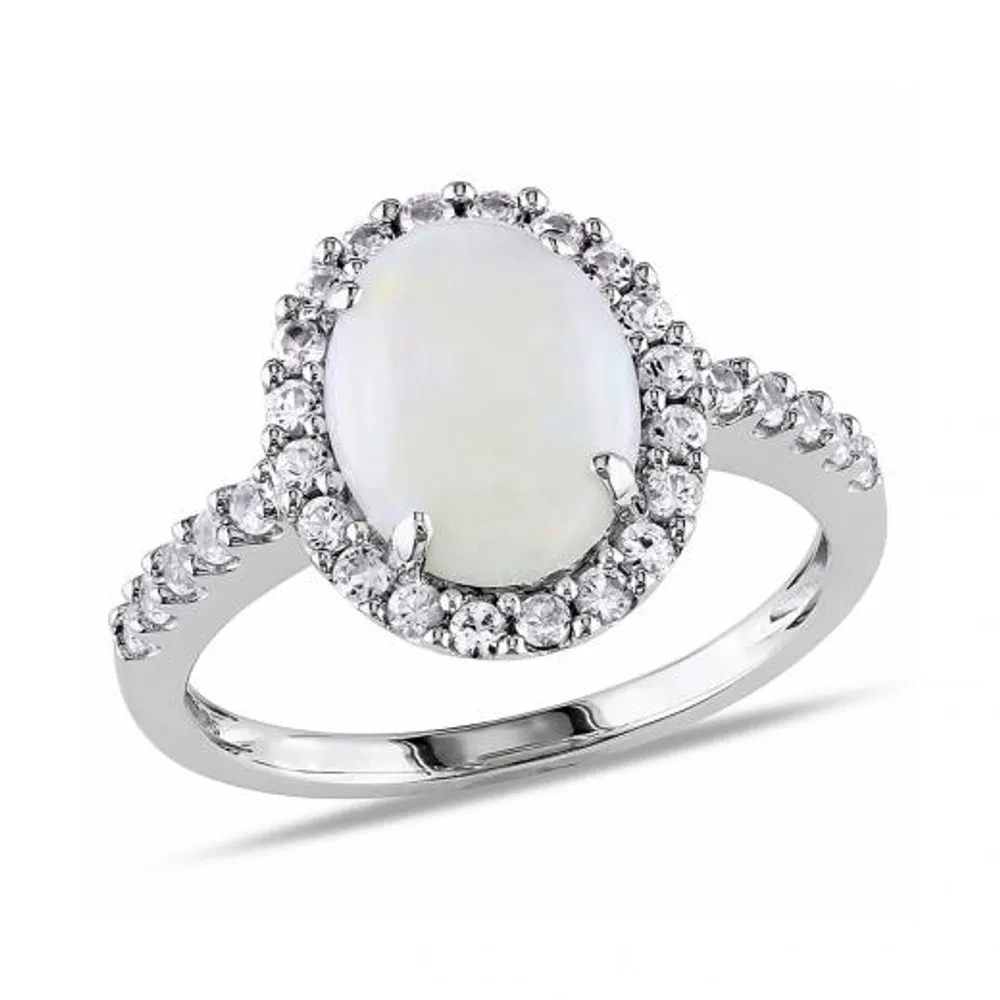 Julianna B 10K White Gold Opal & Created Sapphire Fashion Ring