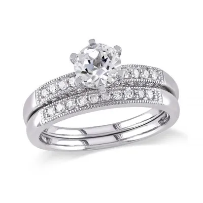 Julianna B 10K White Gold 0.33CT Diamond & Sapphire Bridal Ring Set