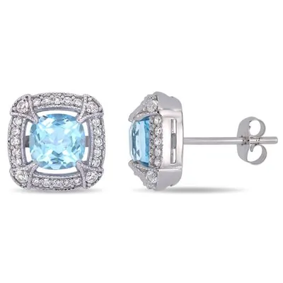 Julianna B 10K White Gold 0.20CTW Diamond Blue Topaz & White Sapphire Earrings