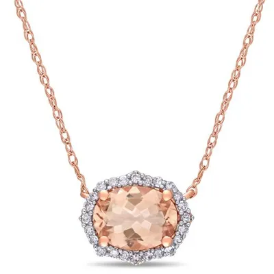 Julianna B 10K Rose Gold Morganite & 0.10CTW Diamond Vintage Halo Necklace