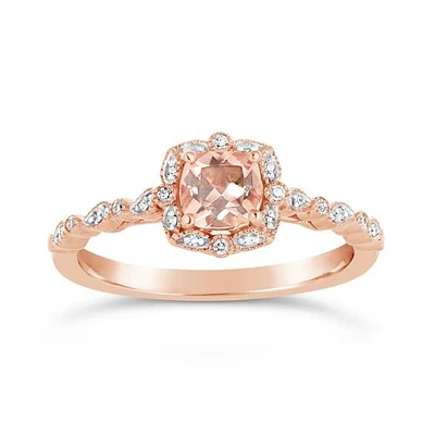 10K Rose Gold Morganite & Diamond Ring