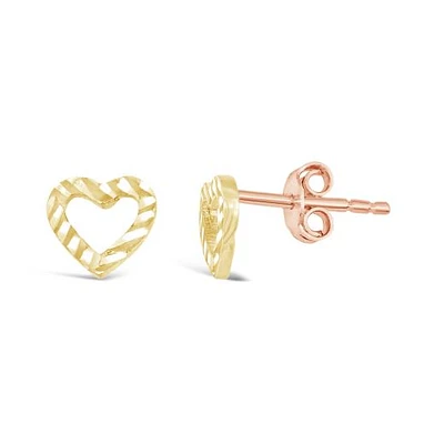 10K Rose Gold Diamond Cut Heart Studs