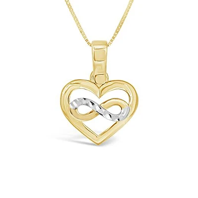 10K Yellow and White Gold Infinity & Heart Necklace