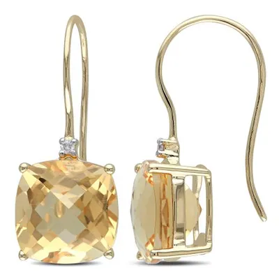 Julianna B Yellow Gold Cushion Cut Checkerboard Citrine & Diamond Earrings