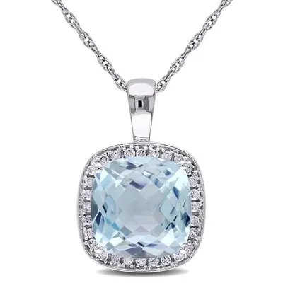 Julianna B White Gold Sky Blue Topaz & Diamond Pendant with Chain