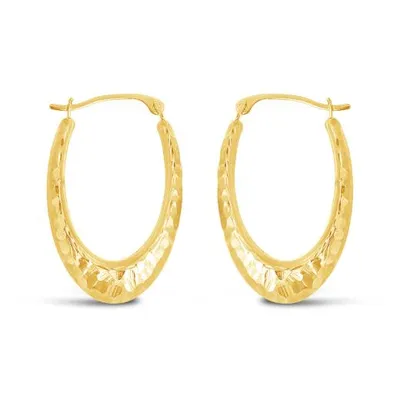 10K Yellow and White Gold Diamond Cut Oval Creole Hoops