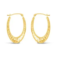 10K Yellow and White Gold Diamond Cut Oval Creole Hoops