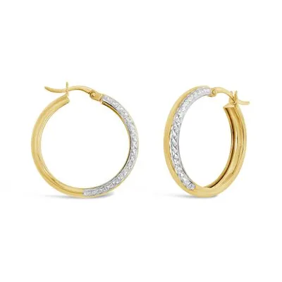 10K Yellow and White Gold Diamond Cut Round Hoops