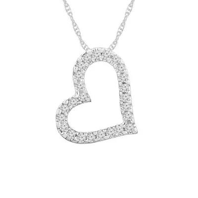 10K White Gold Diamond Heart Pendant