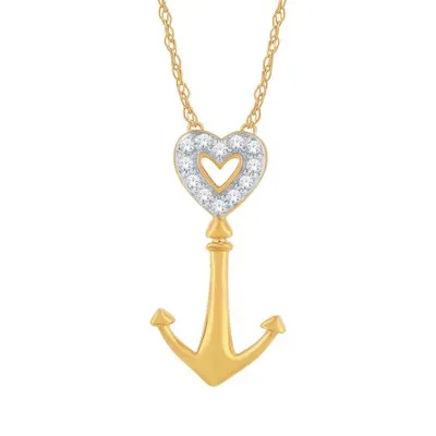 10K Yellow Gold Heart Anchor Necklace